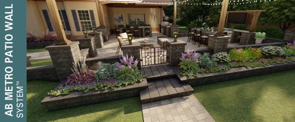 This is a modular multi-block system in three sizes: AB Metro 8, AB Metro 16 and AB Metro 24. Used for straight, contemporary-styled walls with sharp, clean corners. This product is well-suited for low height Retaining Walls, Seating Walls and Patio Surround Walls.